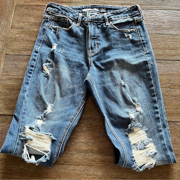 Old Navy Women’s High Rise Distressed Power Slim Straight Jeans Dark Wash Size 6 - Picture 5 of 6